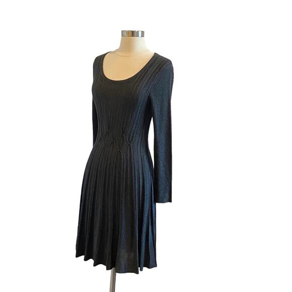 Connected Apparel Knit Pleated Sweater Dress In Grey - Picture 5 of 12